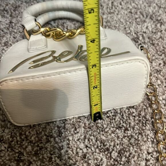 Bebe White Gold Mini TopHandle convertible Crossbody Bag Chain Accents Y2K style - Picture 6 of 8